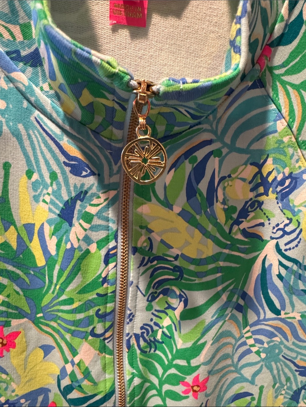Lilly Pulitzer Tropical Zip Pullover in Green & Aqua - Picture 5 of 5